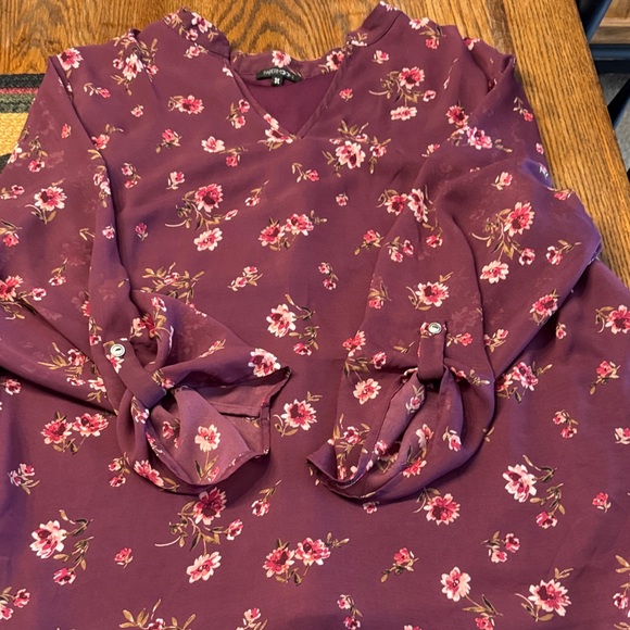 Papermoon Tops - Papermoon Plum Floral V-Neck Blouse